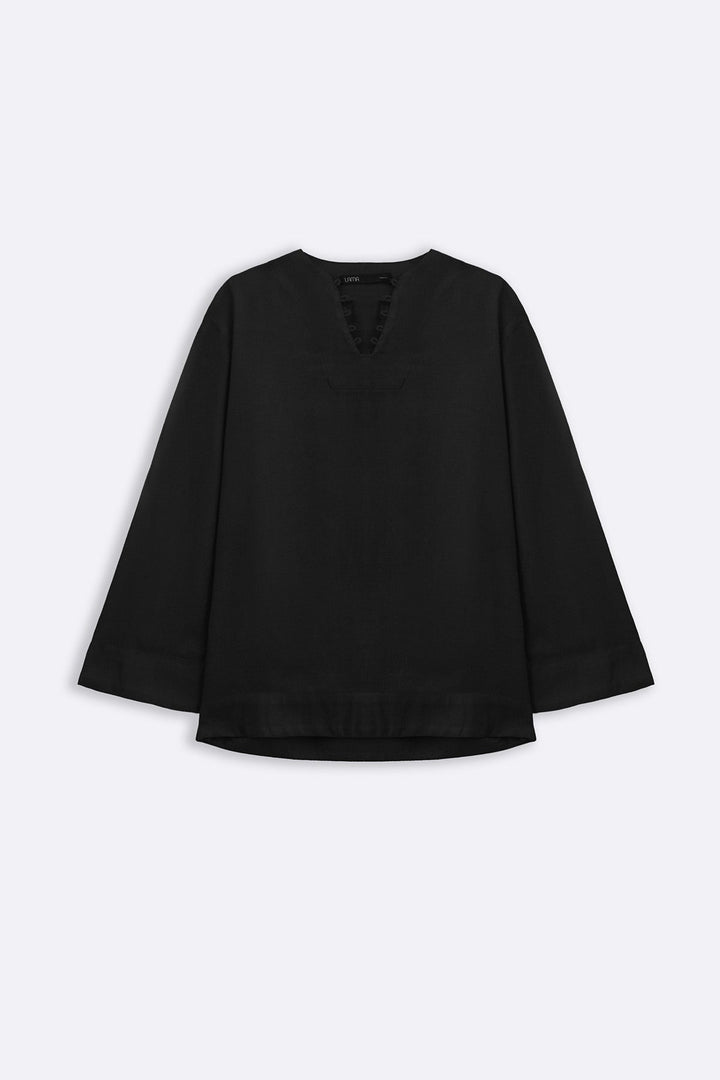 BLACK SLOUCHY V-NECK BLOUSE
