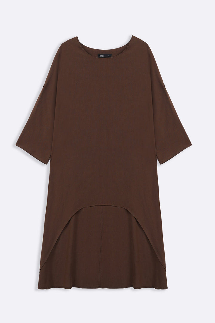 COFFEE SCOOP HEM LINEN BLEND TUNIC