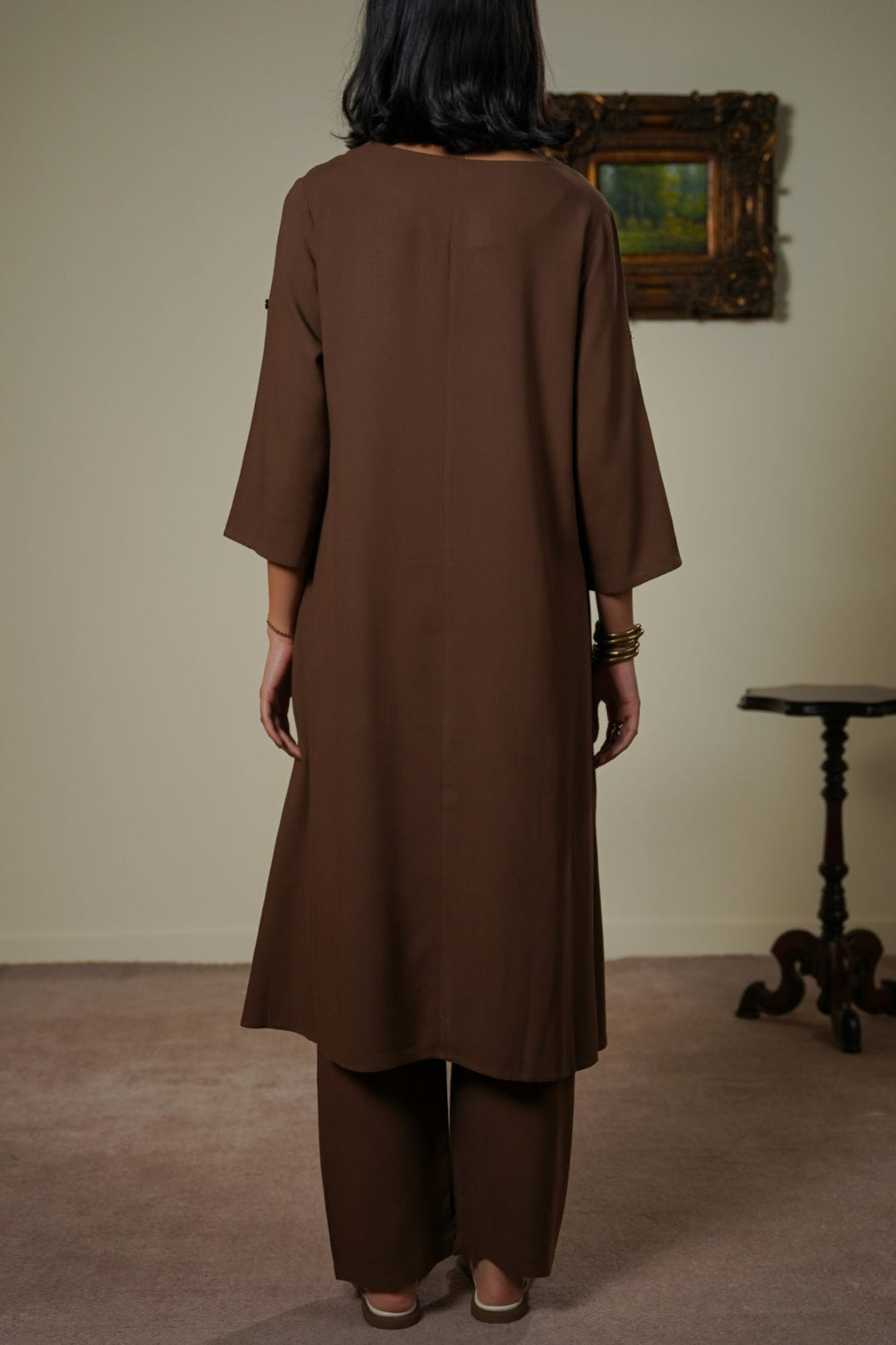 COFFEE SCOOP HEM LINEN BLEND TUNIC