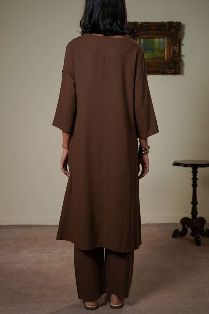 COFFEE SCOOP HEM LINEN BLEND TUNIC