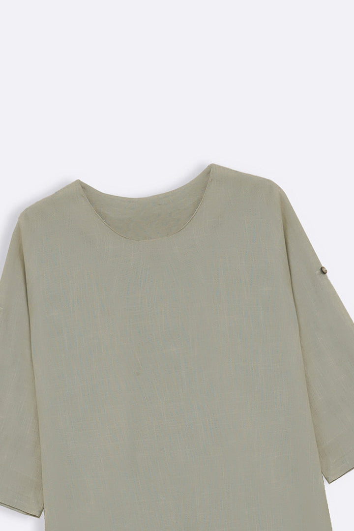 OAT WHITE SCOOP HEM LINEN BLEND TUNIC