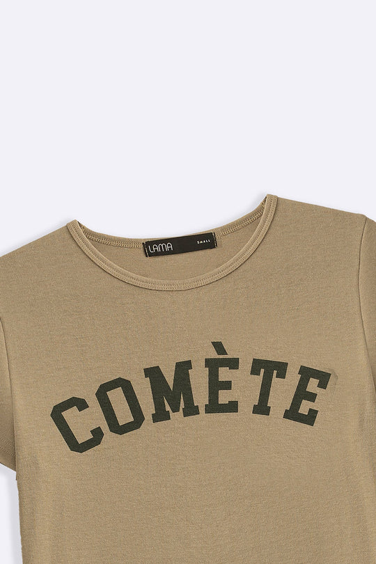 TAUPE VARSITY COMETE TEE