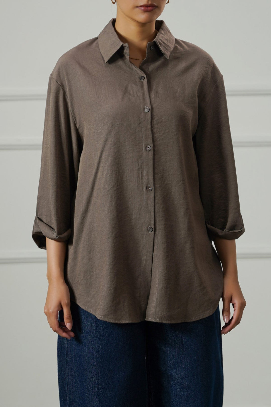 BROWN BACK SLIT BLOUSE