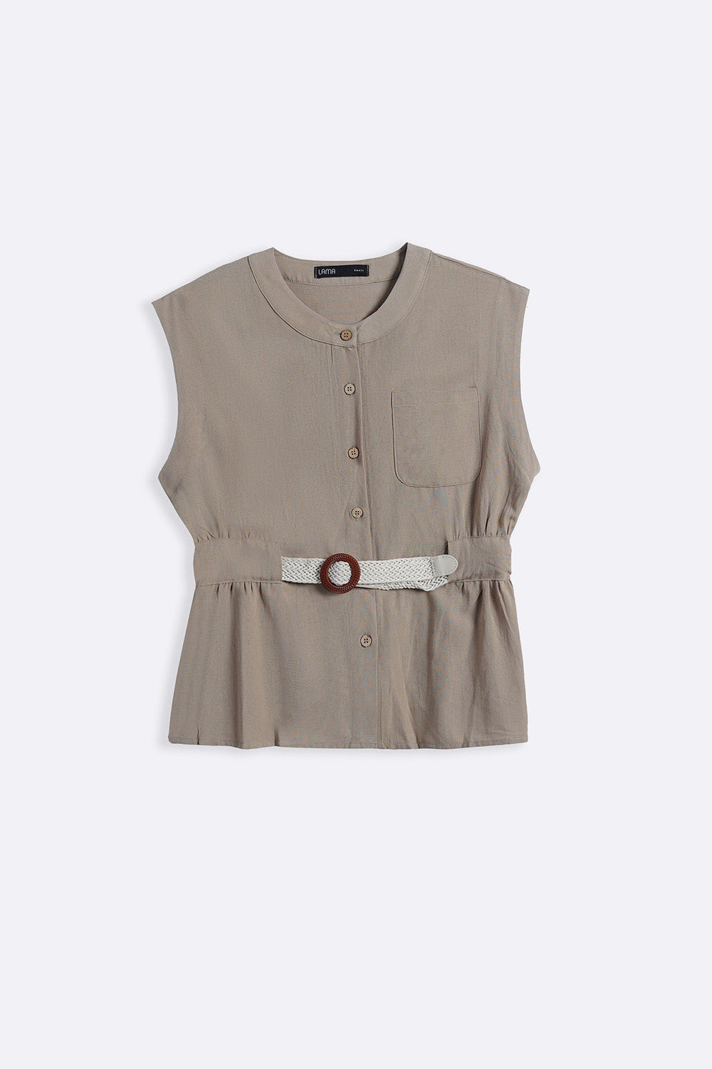 TAUPE BELTED SAFARI TOP