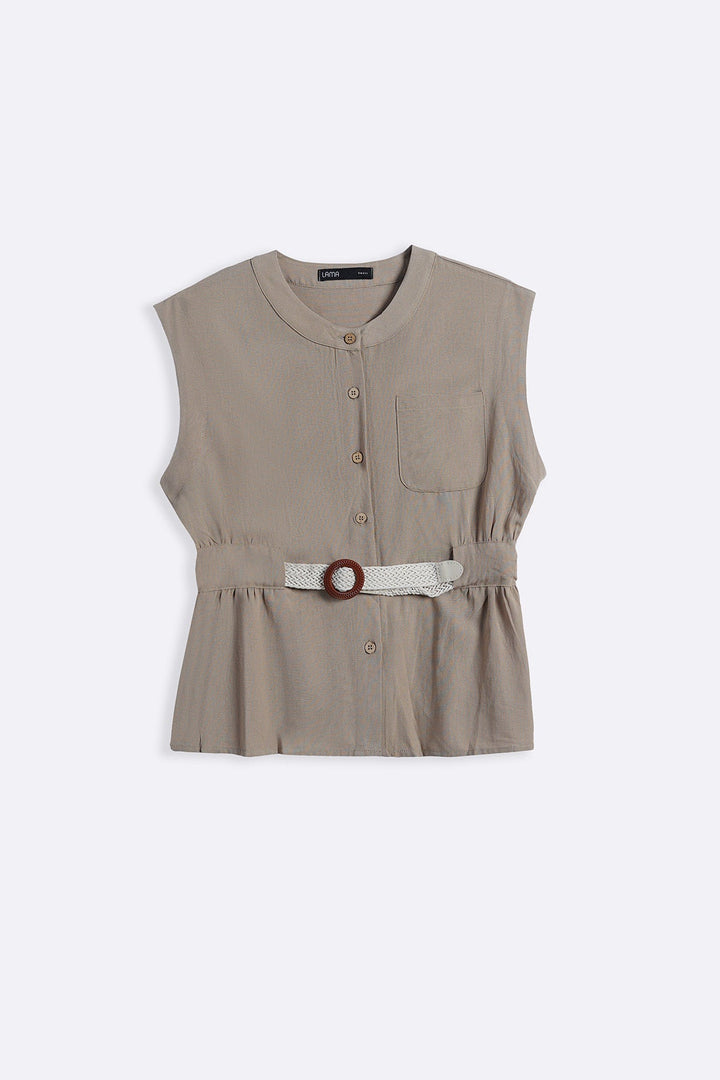TAUPE BELTED SAFARI TOP