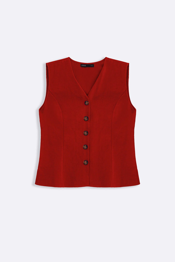 RED CASUAL COTTON MIX VEST