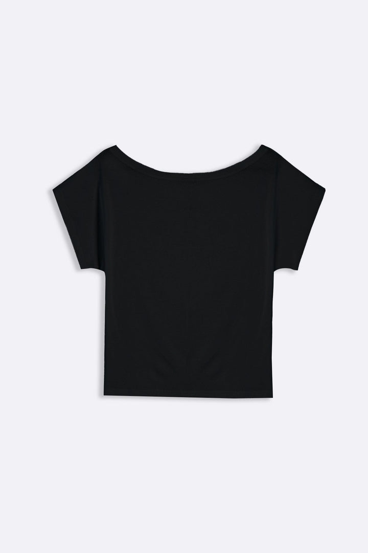 BLACK BARE SHOULDER TEE