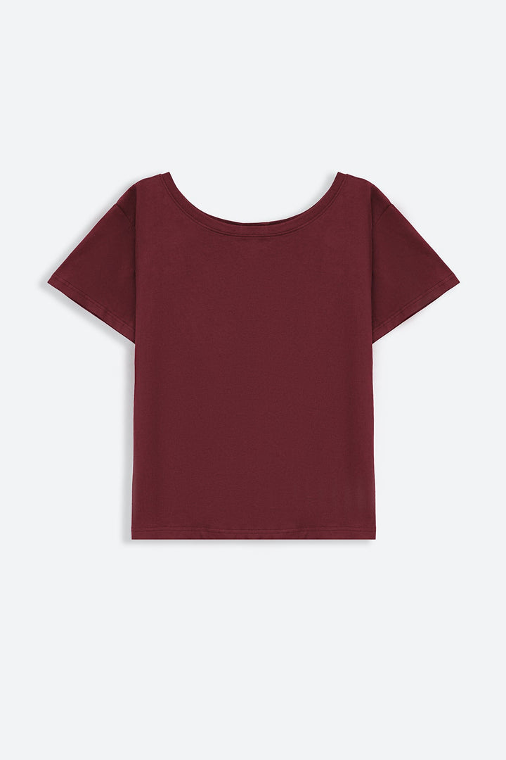 MAROON OFF SHOULDER PLAIN TEE