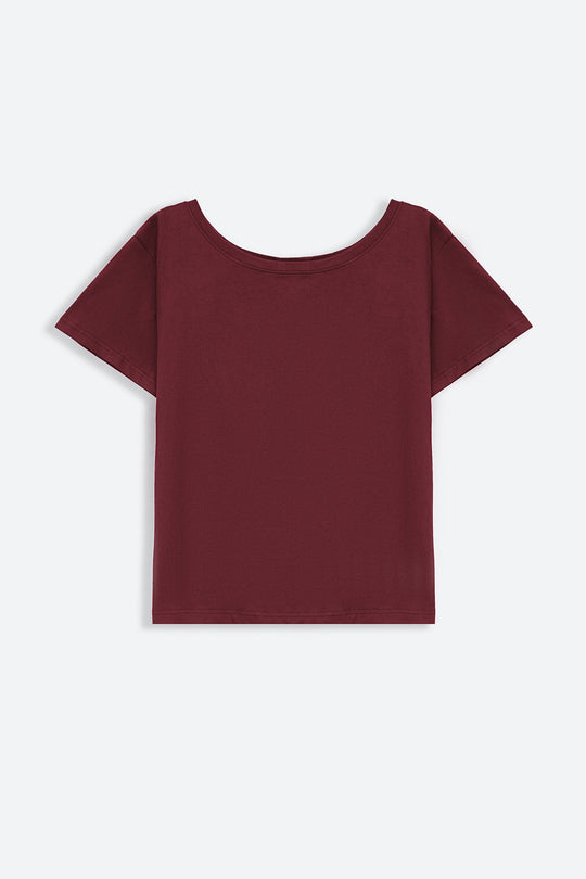 MAROON OFF SHOULDER PLAIN TEE