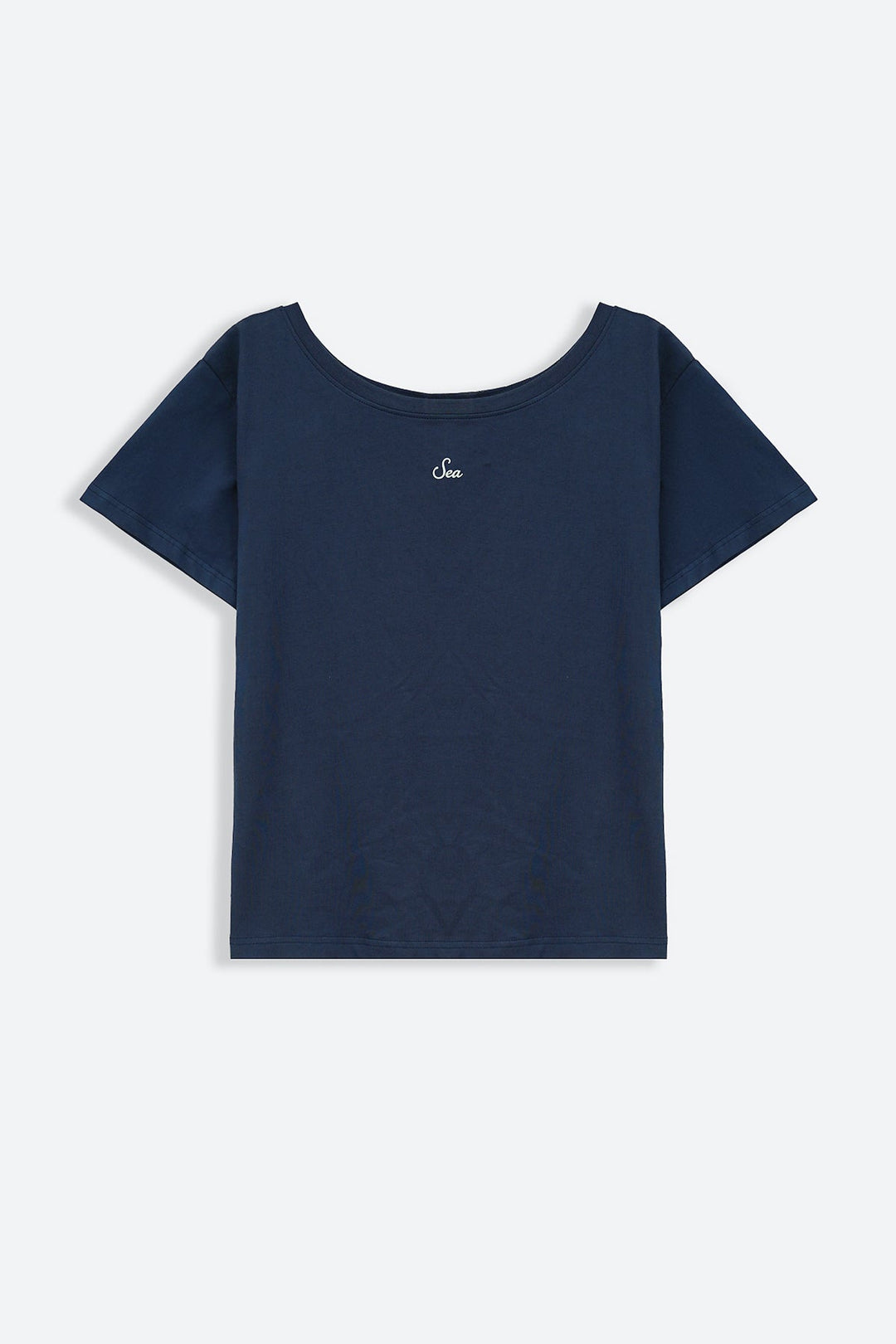 NAVY OFF SHOULDER TEXT TEE