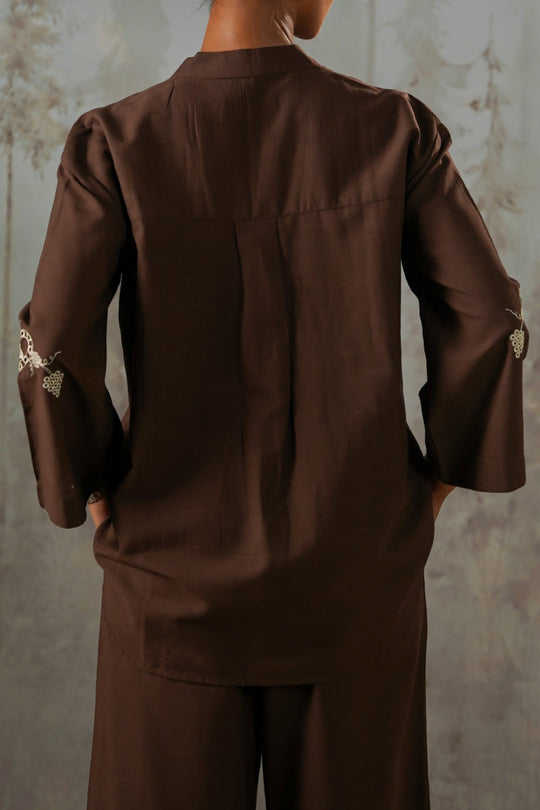 BROWN COCOA EYELET BLOUSE