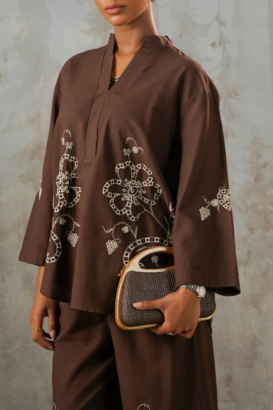 BROWN COCOA EYELET BLOUSE