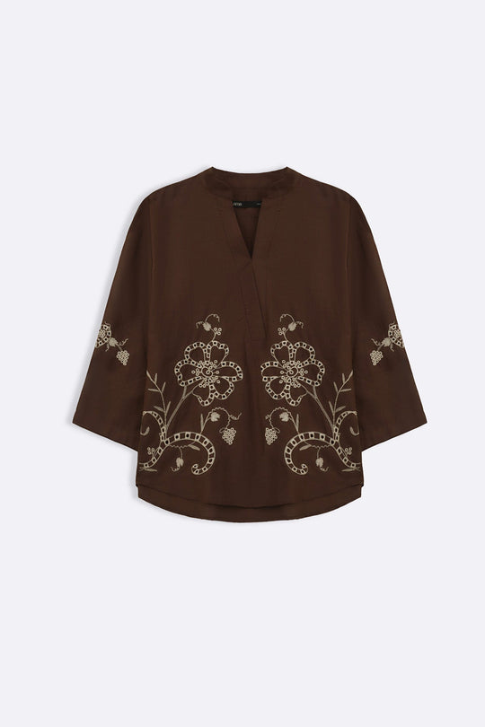 BROWN COCOA EYELET BLOUSE
