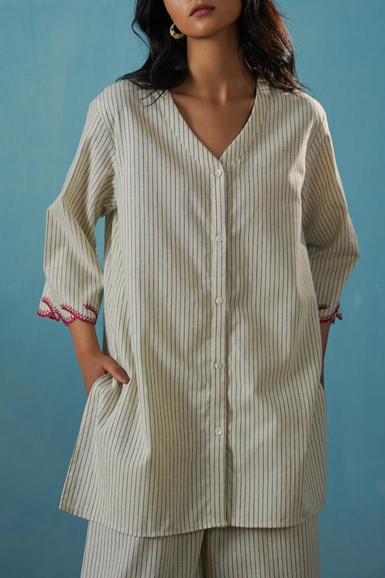 ECRU CHERRY STORY PINSTRIPE SHIRT