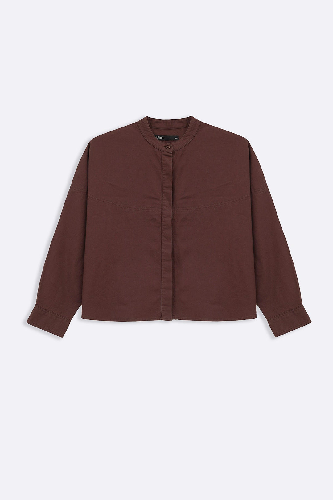 BROWN OVERSIZED BAND COLLAR SHIRT