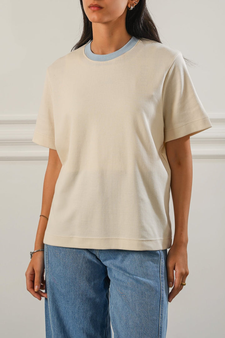 IVORY CROPPED CONTRAST TEE