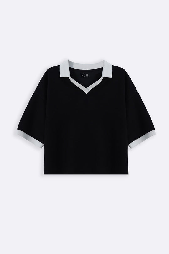 BLACK VINTAGE CONTRAST POLO