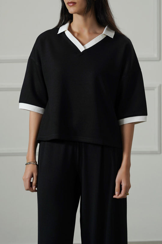 BLACK VINTAGE CONTRAST POLO