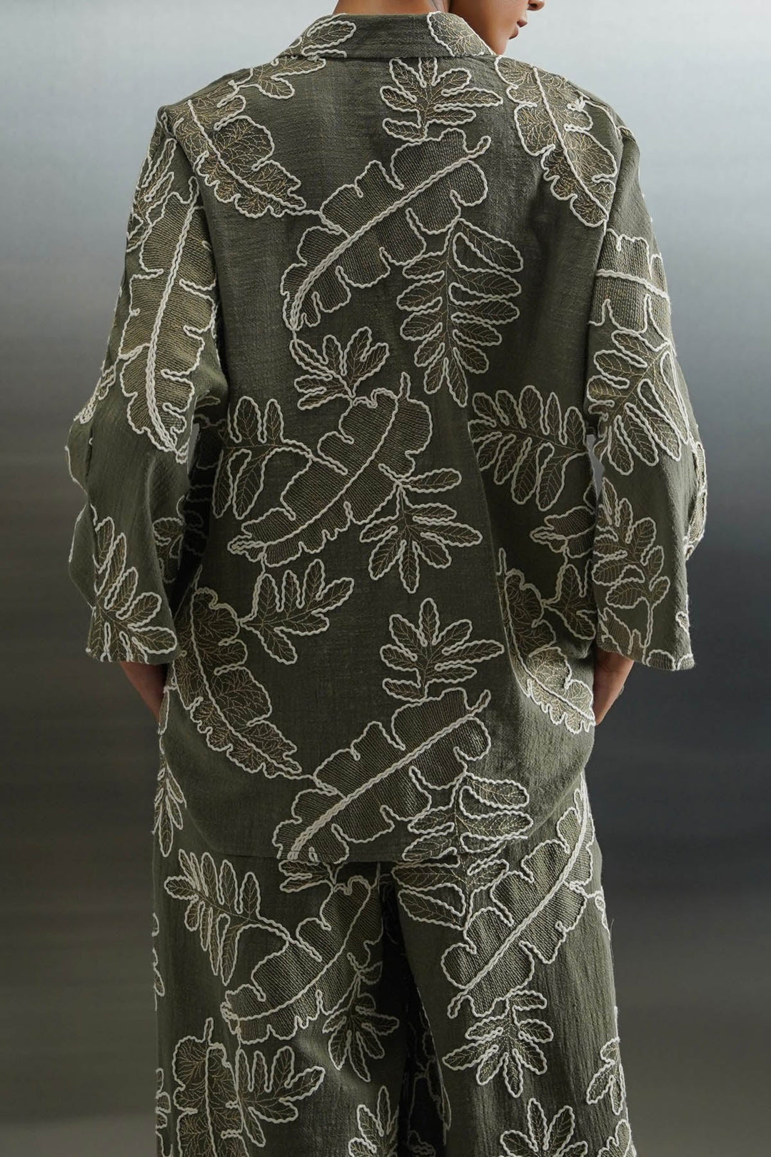 GREEN CORD COTTON EMBROIDERY SHIRT