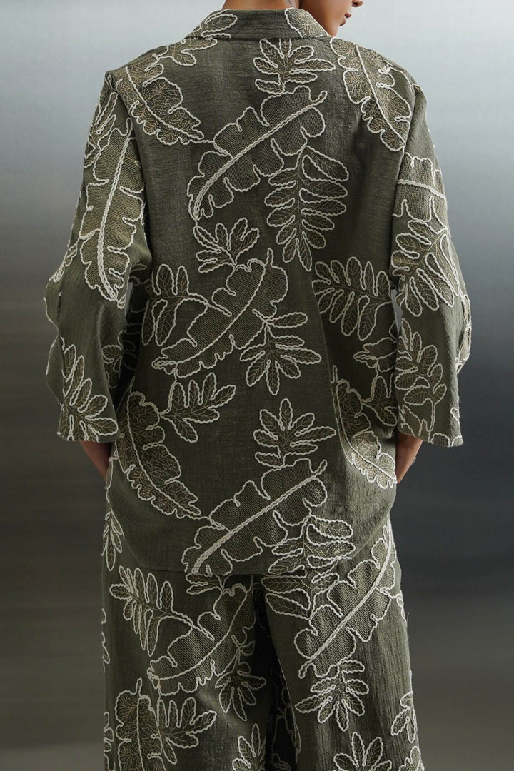 GREEN CORD COTTON EMBROIDERY SHIRT
