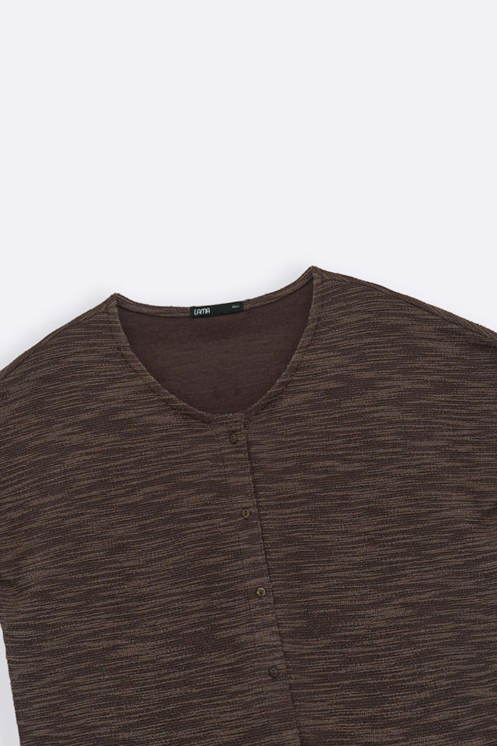 DARK BROWN TEXTURED KNIT BUTTON-DOWN