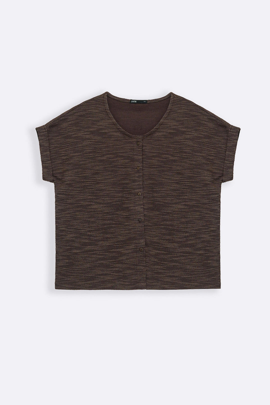 DARK BROWN TEXTURED KNIT BUTTON-DOWN