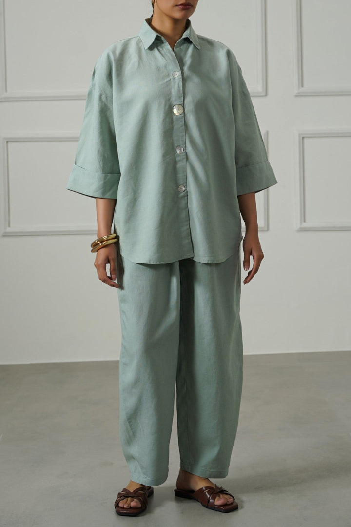 AQUA LYOCELL LINEN BUTTON SHIRT