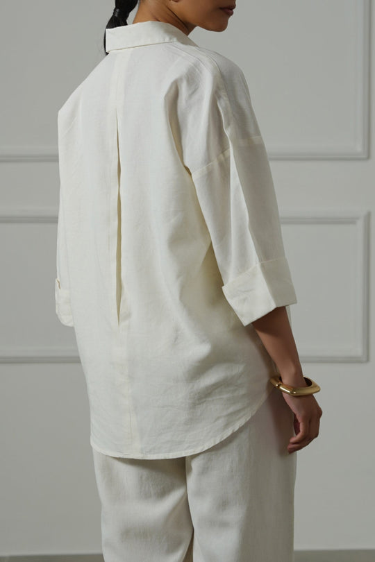 ECRU LYOCELL LINEN BUTTON SHIRT