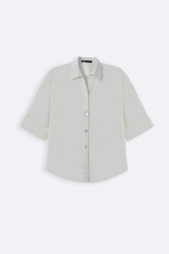 ECRU LYOCELL LINEN BUTTON SHIRT