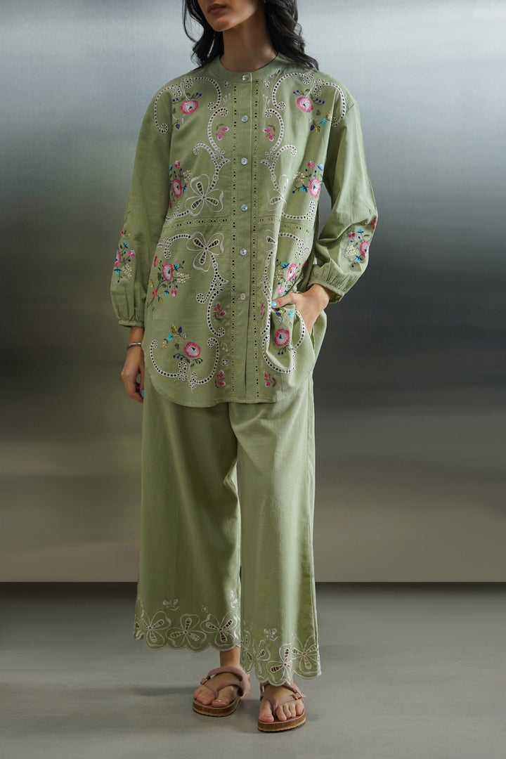 GREEN ALWAYS SPRING EMBROIDERY SHIRT