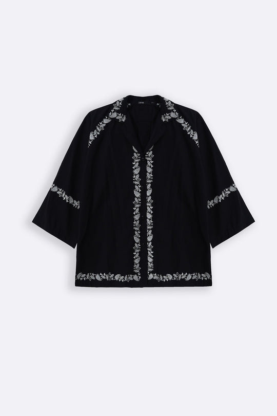 BLACK BRODERIE LAPEL SHIRT