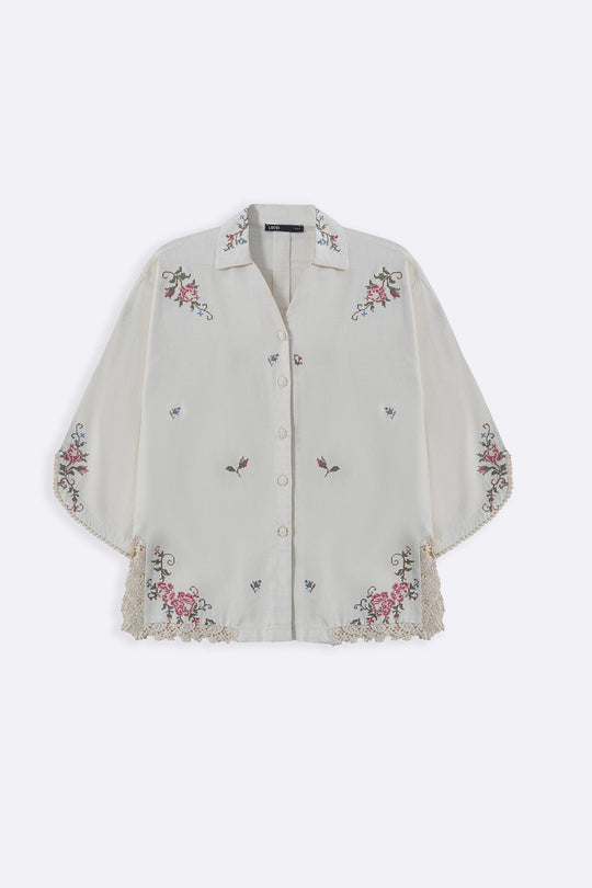 ECRU COTTON LACE ROSE SHIRT