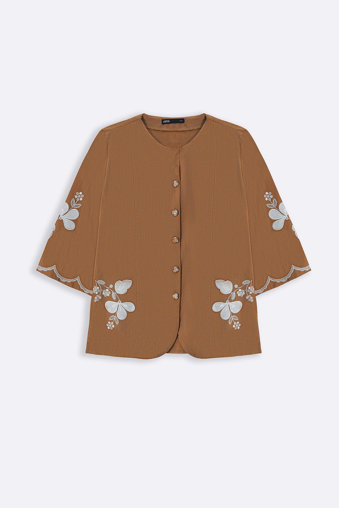 OCHRE BROWN CLOVER APPLIQUE TOP