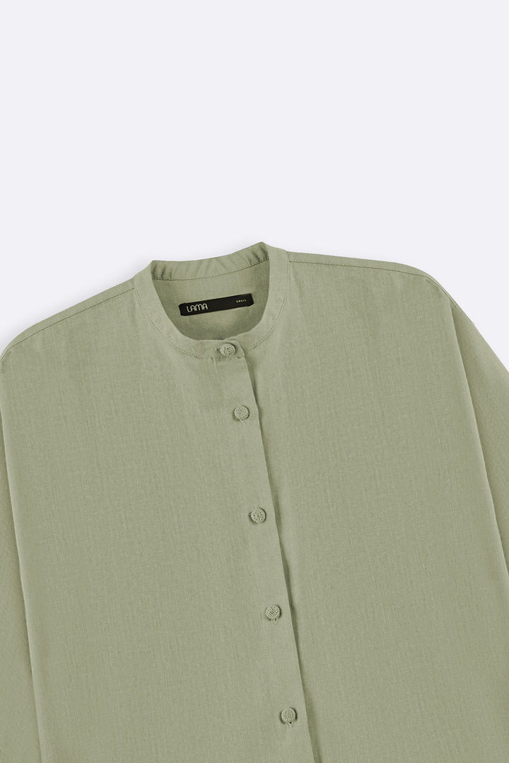 GREEN BASIC BAND COLLAR SHIRT