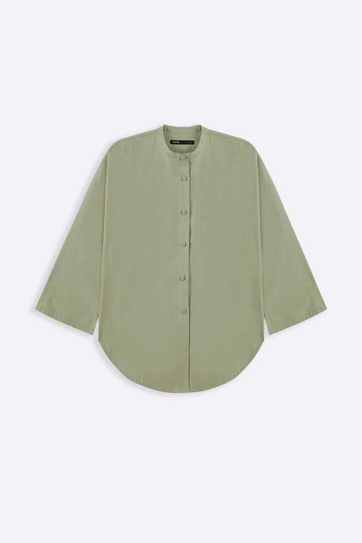 GREEN BASIC BAND COLLAR SHIRT