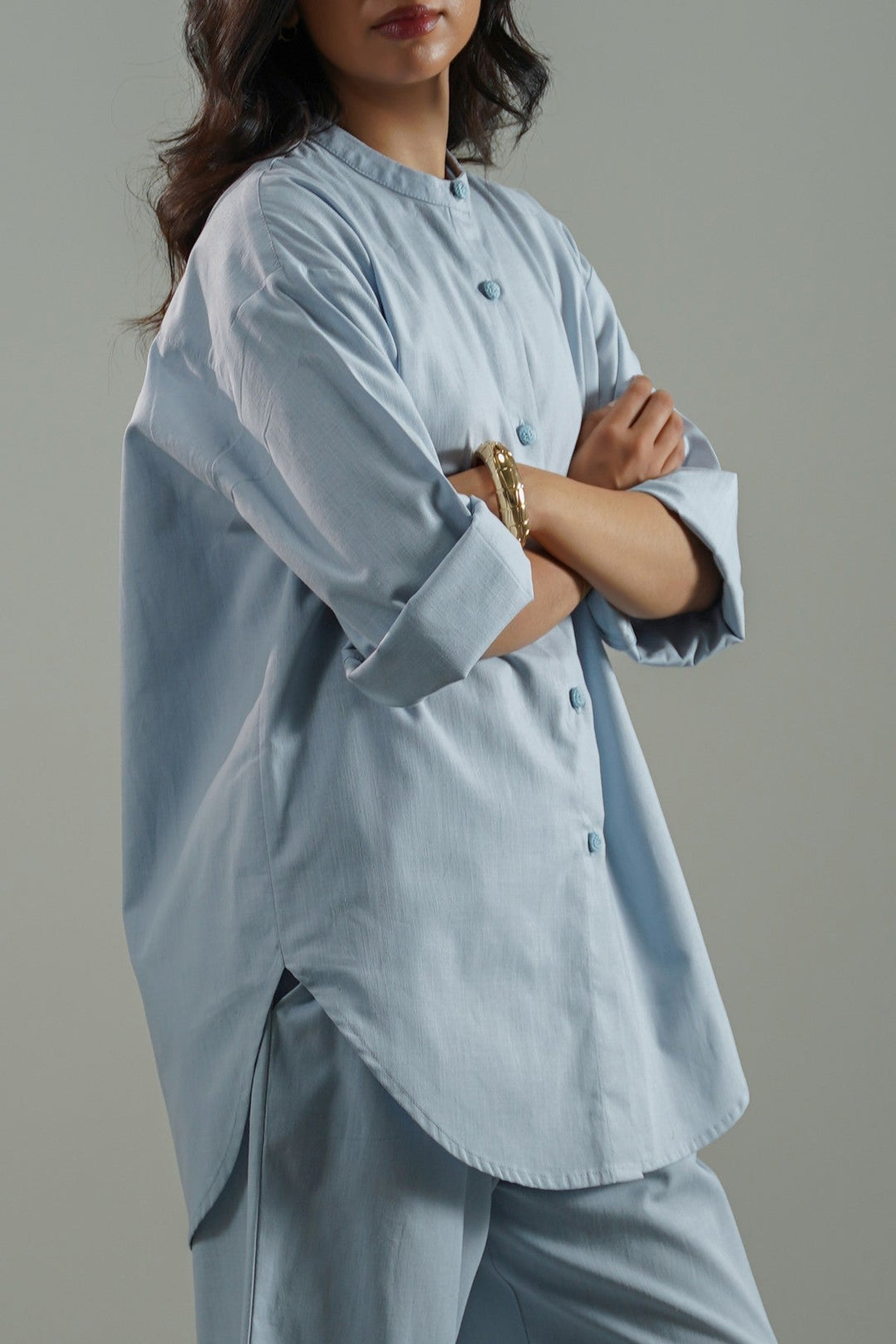 SKY BLUE BASIC BAND COLLAR SHIRT