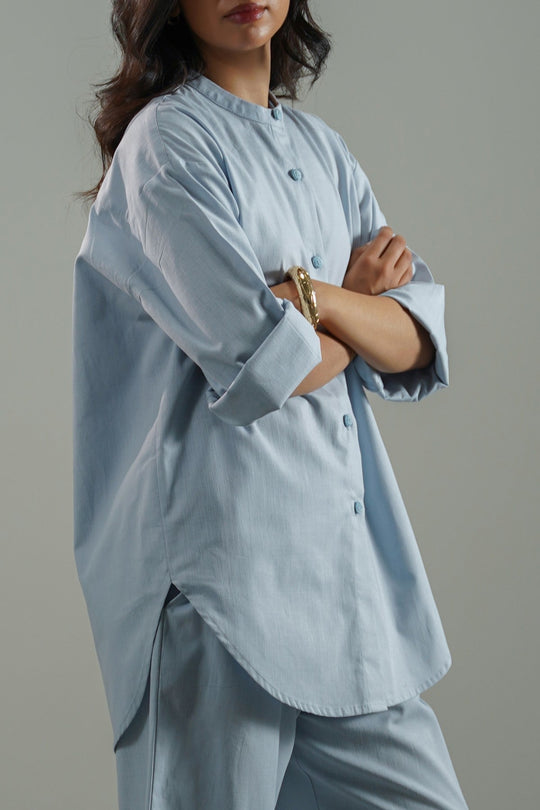 SKY BLUE BASIC BAND COLLAR SHIRT