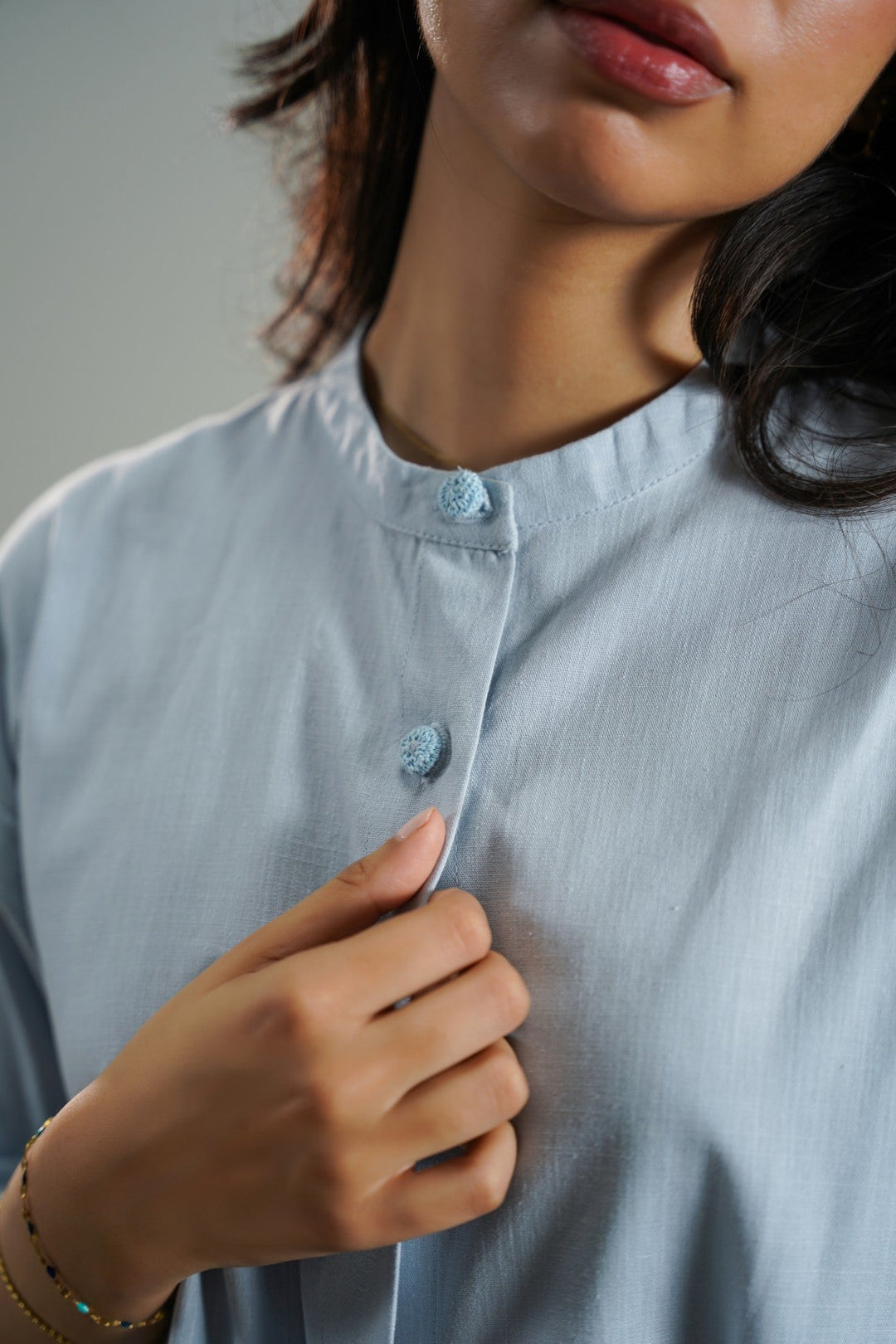 SKY BLUE BASIC BAND COLLAR SHIRT