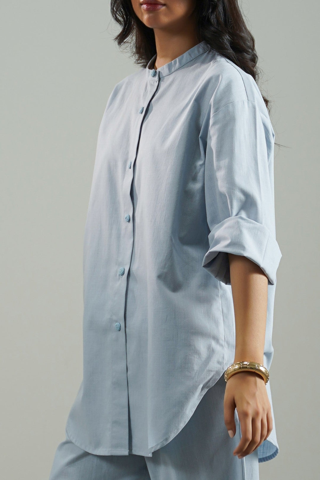 SKY BLUE BASIC BAND COLLAR SHIRT