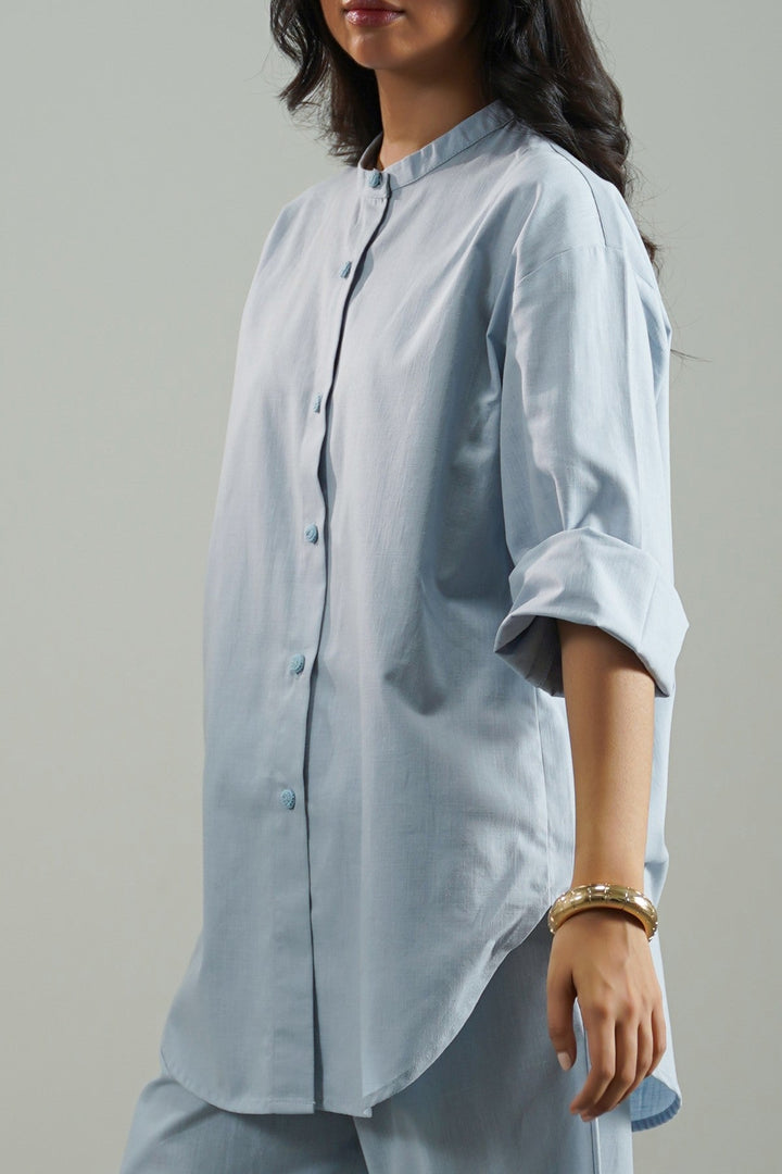 SKY BLUE BASIC BAND COLLAR SHIRT