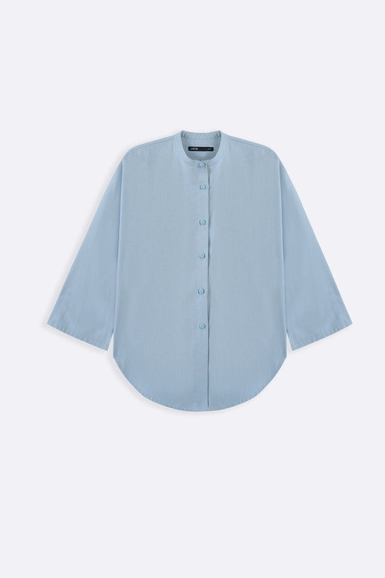 SKY BLUE BASIC BAND COLLAR SHIRT