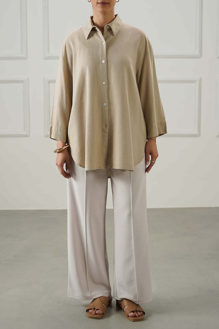BEIGE EVERYDAY LINEN BLEND SHIRT