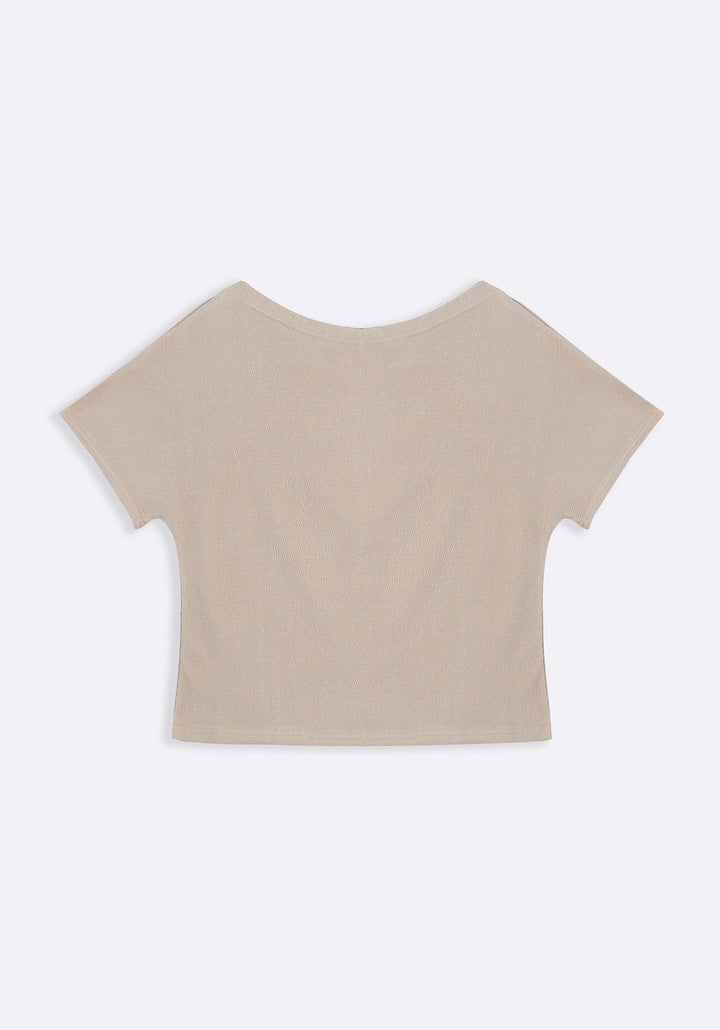 BEIGE TEXTURED BLOUSON KNIT TOP
