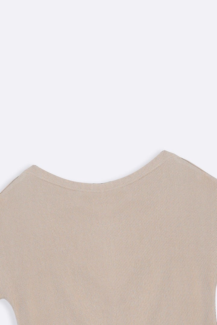BEIGE TEXTURED BLOUSON KNIT TOP