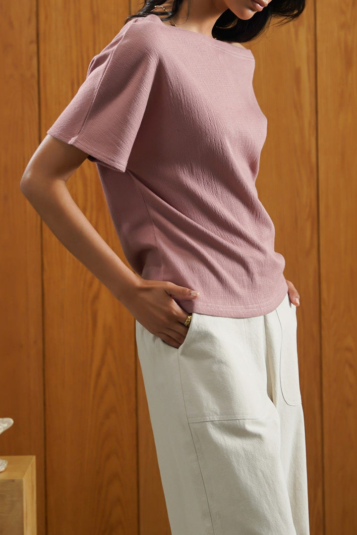 PASTEL PINK TEXTURED BLOUSON KNIT TOP
