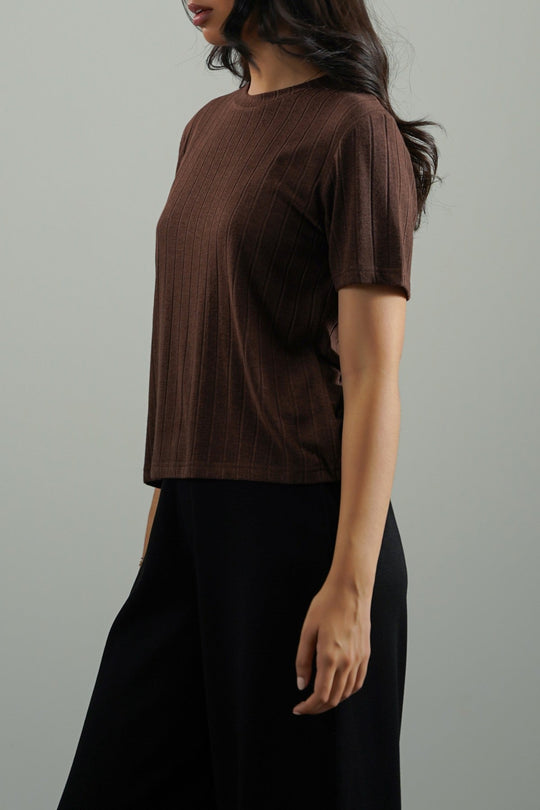 BROWN SOFT RIBBED TEE
