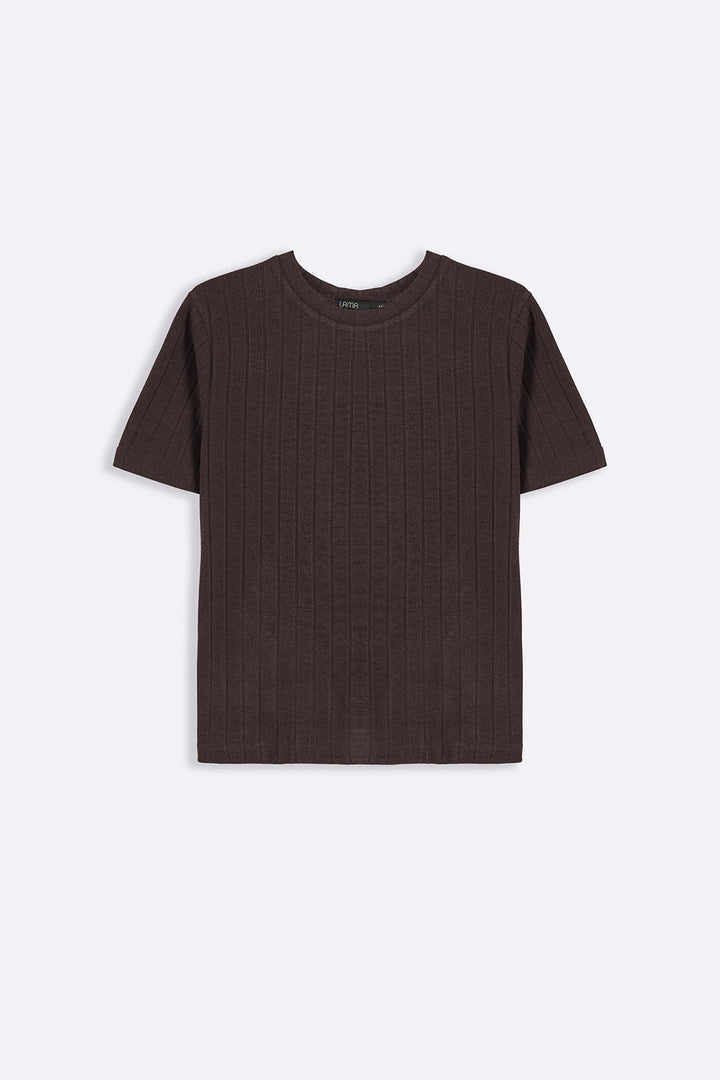 BROWN SOFT RIBBED TEE