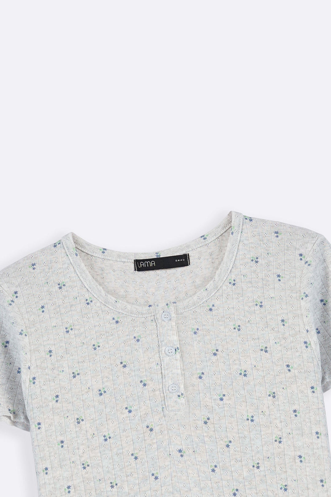 GREY FLORAL HENLEY TEE