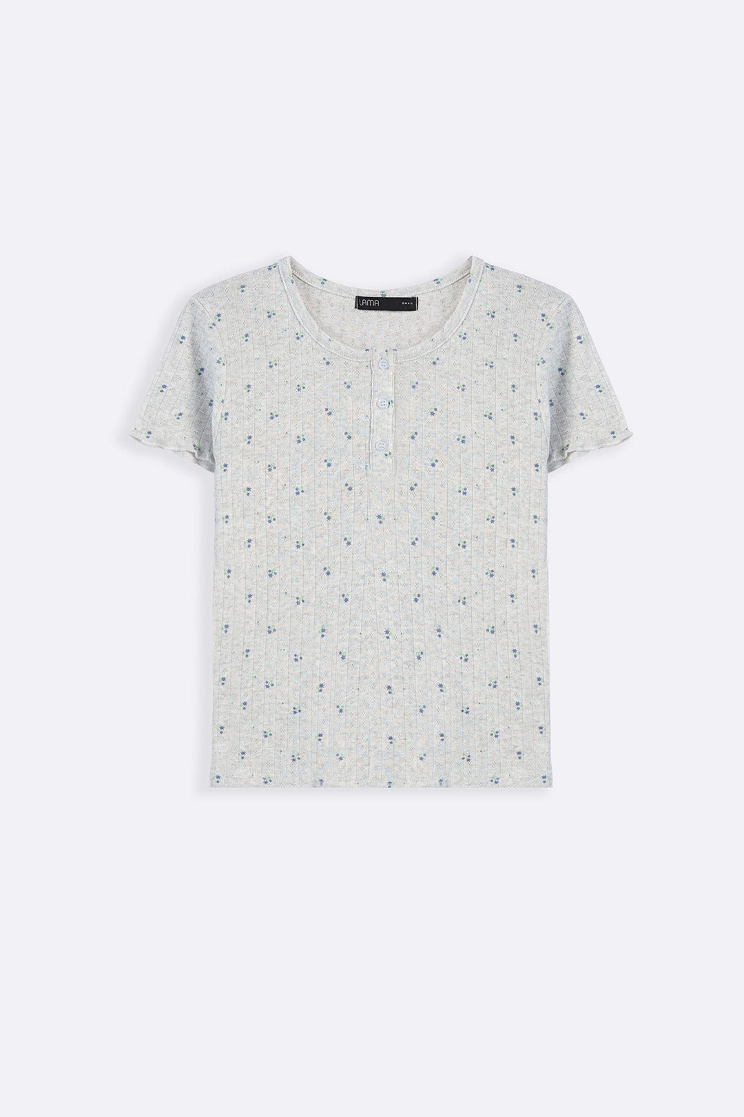 GREY FLORAL HENLEY TEE