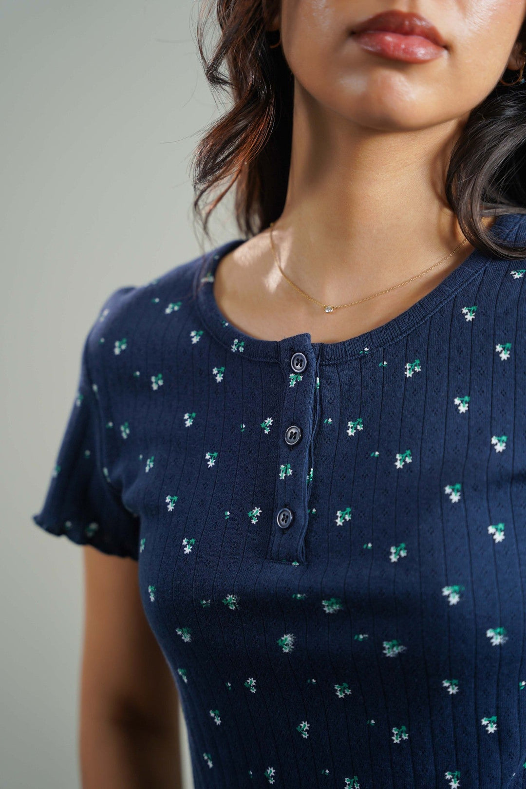 NAVY FLORAL HENLEY TEE